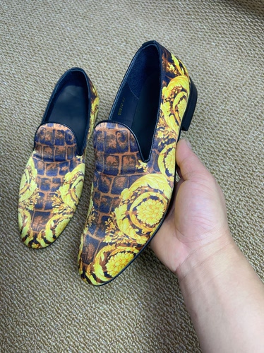 外贸布洛克印花一脚蹬轻奢乐福鞋男发型师个性男鞋夜场屌丝鞋男