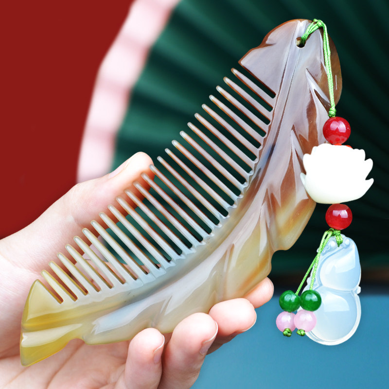 天然正品牛角梳子家用头部按摩长短发梳子送女友礼物刻字白角梳子