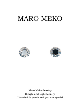 Maro Meko黑色圆形不对称耳钉拧螺丝白色耳环小巧精致小众耳夹女