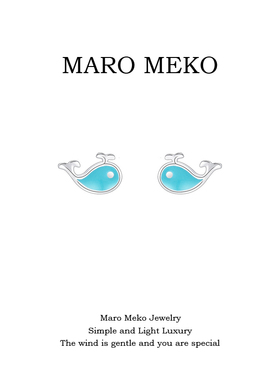 Maro Meko可爱蓝色鲸鱼耳钉简约巧精致卡通耳饰甜美气质时尚耳夹