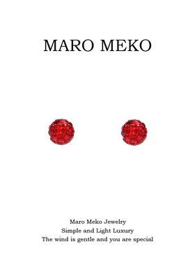 MaroMeko满钻红色圆形珠子耳钉