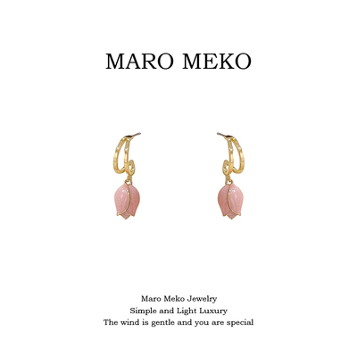 MaroMeko法式粉色郁金香耳环