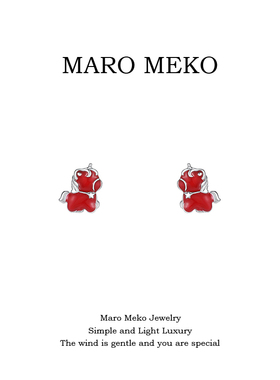 s925银新年红色小马纯银耳钉马年生肖马耳环本命年卡通耳饰高级感