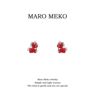 s925银新年红色小马纯银耳钉马年生肖马耳环本命年卡通耳饰高级感