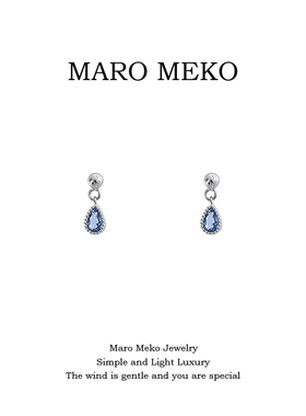 Maro Meko简约小巧蓝色水滴小耳坠日常通勤百搭耳钉夏季耳夹新款