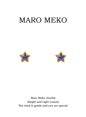 Maro Meko迷你小巧紫色五角星耳钉简约气质小清新星星耳饰小耳夹