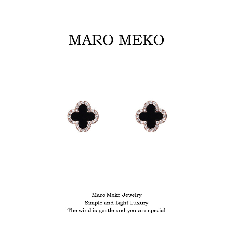 MaroMeko黑色四叶草耳钉耳夹