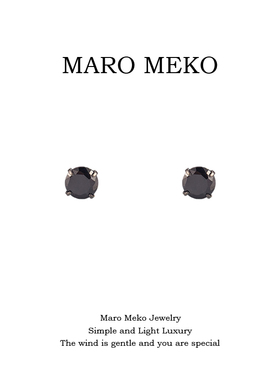 Maro Meko简约黑色圆形锆石拧螺丝耳钉小巧精致日常百搭耳饰耳夹