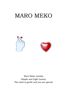 Maro Meko趣味个性红色爱心不对称耳钉小巧精致比个心耳饰耳夹女