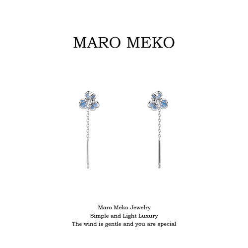 MaroMeko通体999银蓝色花朵耳线
