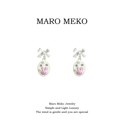 MaroMeko蝴蝶结小兔子耳钉