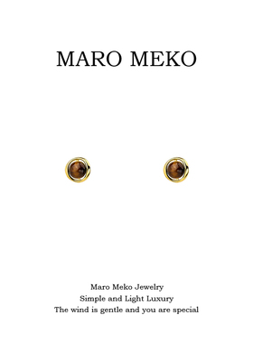 Maro Meko简约小巧虎眼石耳钉女小众设计耳环个性气质耳夹无耳洞