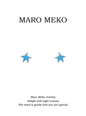 Maro Meko通体999足银简约小巧蓝色海星纯银耳钉夏季清新可爱耳饰