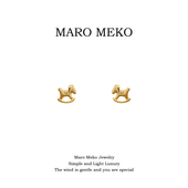 Maro Meko金色可爱小木马耳钉小巧精致马年生肖马耳环过年耳夹女
