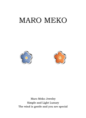 Maro Meko通体925银甜美气质彩色花朵AB款耳钉纯银可爱小花耳饰女