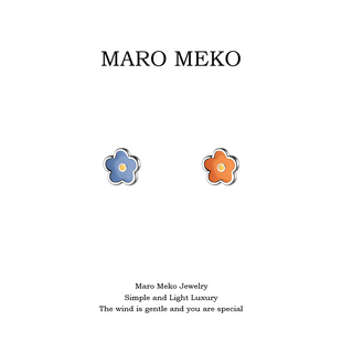 Maro Meko通体925银甜美气质彩色花朵AB款耳钉纯银可爱小花耳饰女