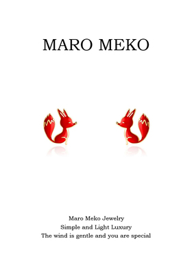 Maro Meko可爱红色小狐狸耳钉气质新年喜庆卡通动物耳饰过年耳夹