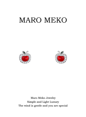 Maro Meko圣诞风红苹果耳钉小巧精致红色水果耳饰圣诞节耳夹新款