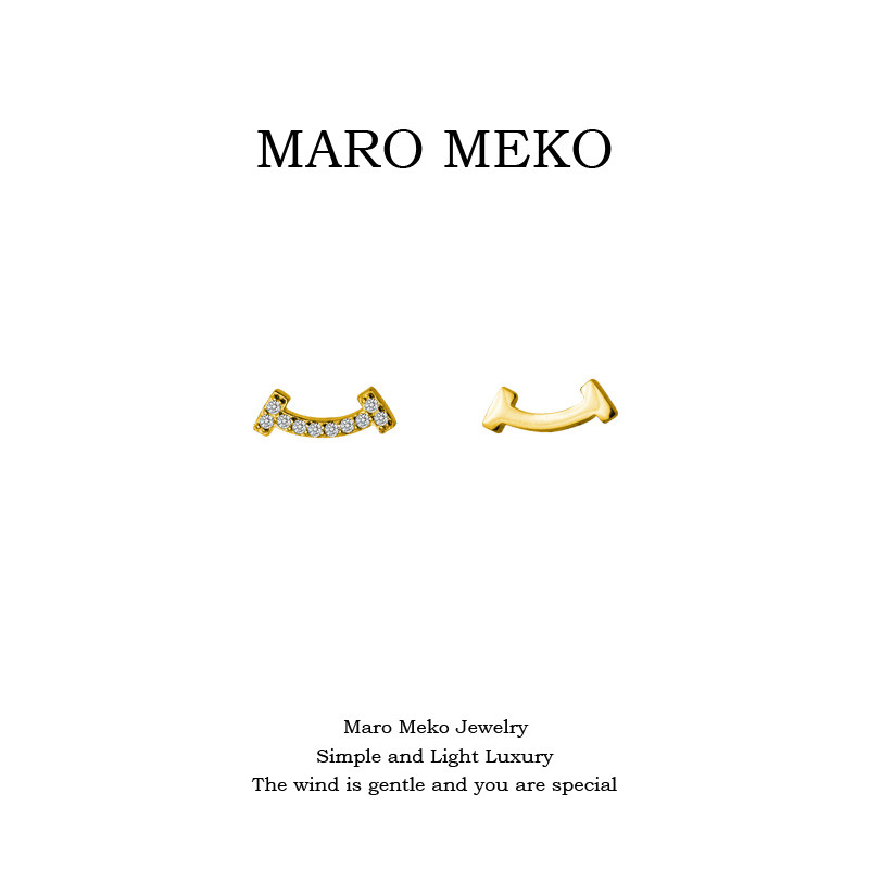 MaroMeko金色笑脸不对称耳钉