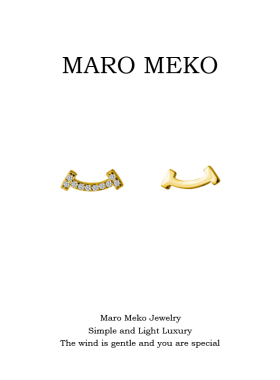 MaroMeko金色笑脸不对称耳钉