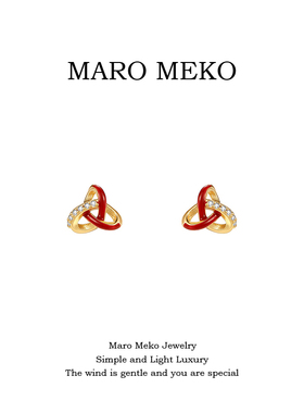 s925银新年喜庆红色同心结耳钉纯银气质大气过年耳环高级感耳饰女