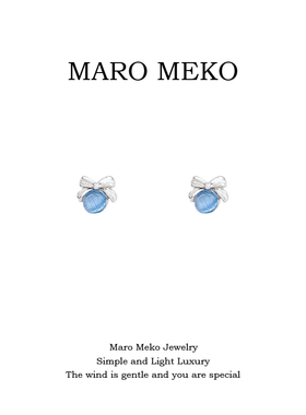 Maro Meko简约小巧蓝色蝴蝶结耳钉女设计感小众日常百搭耳饰耳夹
