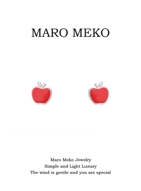 Maro Meko平安夜红色苹果耳钉女小巧精致迷你耳环圣诞风水果耳夹