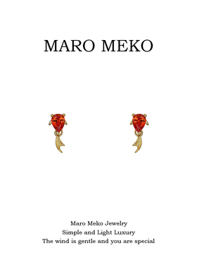 Maro Meko通体925银红色锦鲤纯银耳钉小巧精致可爱小鱼耳饰新中式