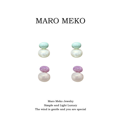 MaroMeko清新蓝色耳钉