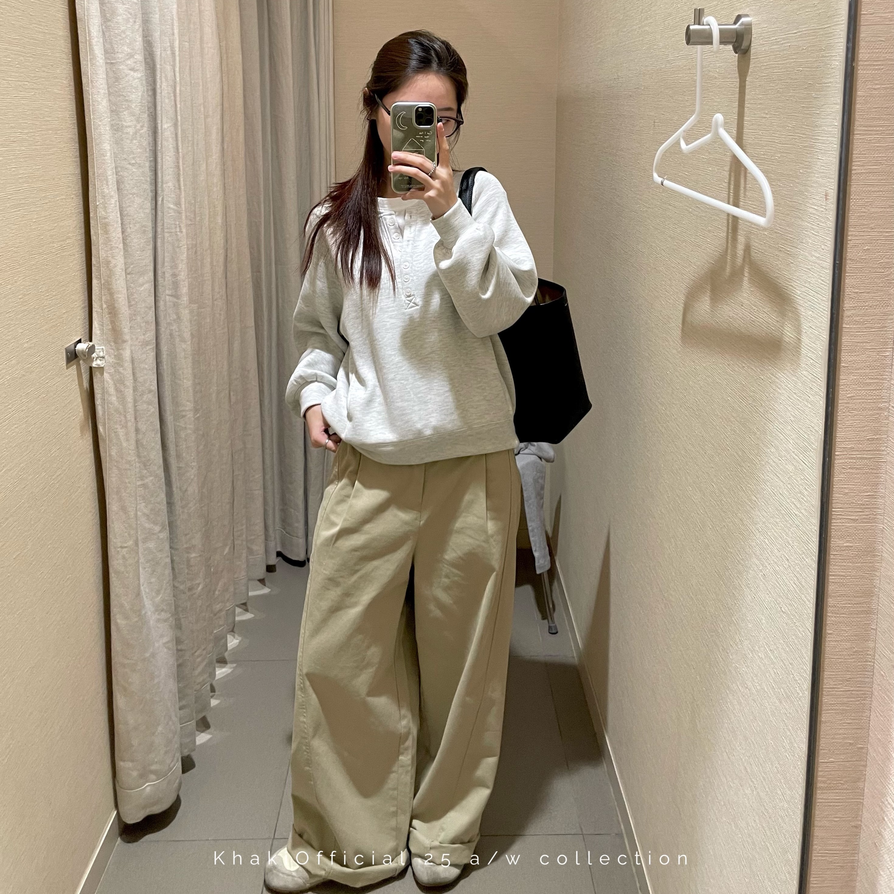 日系卡其色裤子女宽松休闲裤