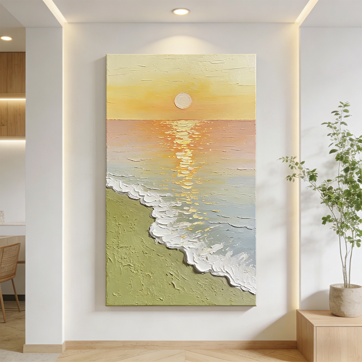 原创手绘油画大芬村简约现代客厅玄关装饰画海景日出东方挂画