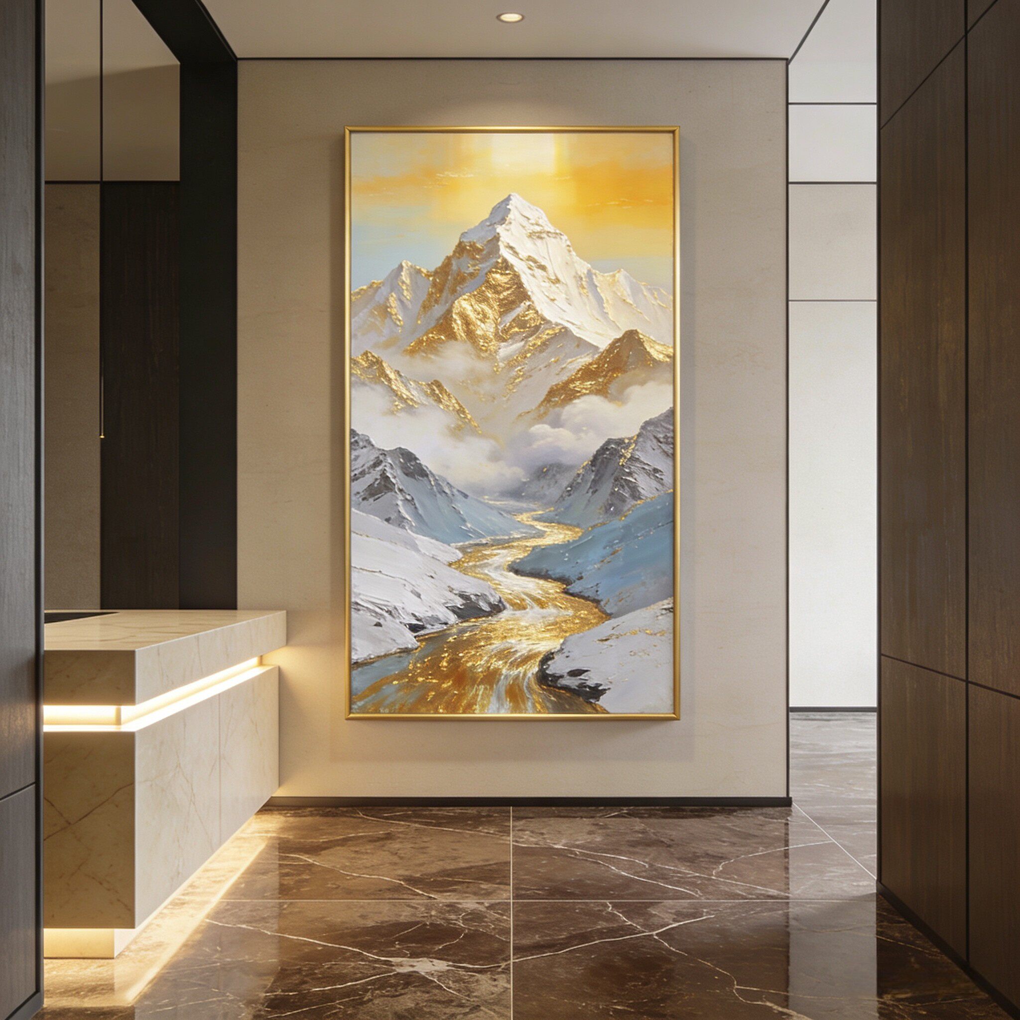 原创大芬村手绘油画雪山风景画简约现代客厅装饰画带框原创油画