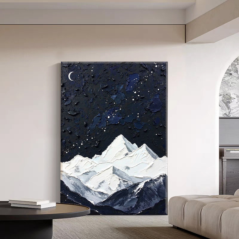 意式极简月夜星空雪山肌