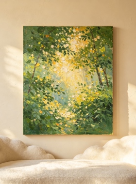 原创手绘油画大芬村绿色森林花卉简约现代客厅装饰画立体肌理挂画