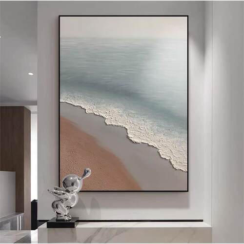 手绘油画客厅大海沙滩抽