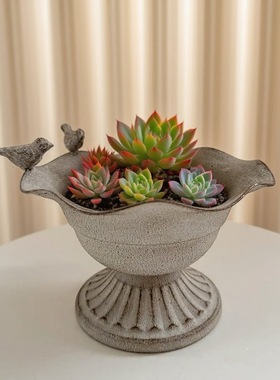 美式田园风复古金属花盆做旧瓦灰色多肉种植盆庭院阳台装饰插花器