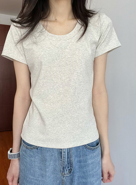 U领正肩短袖T恤女经典款修身显瘦时尚灰色外穿内搭通勤半袖上衣夏