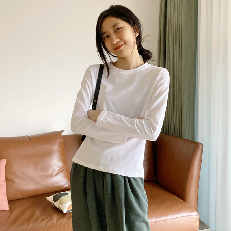 基础款纯白色修身打底衫女美式棉