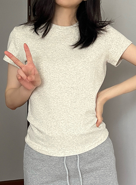 2025新款圆领通勤灰色打底体恤衫上衣美式白色t恤女正肩短袖纯色