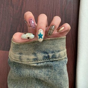 M278复古深秋法式 穿戴甲高级感秋冬百搭简约显白波点美甲 星星短款