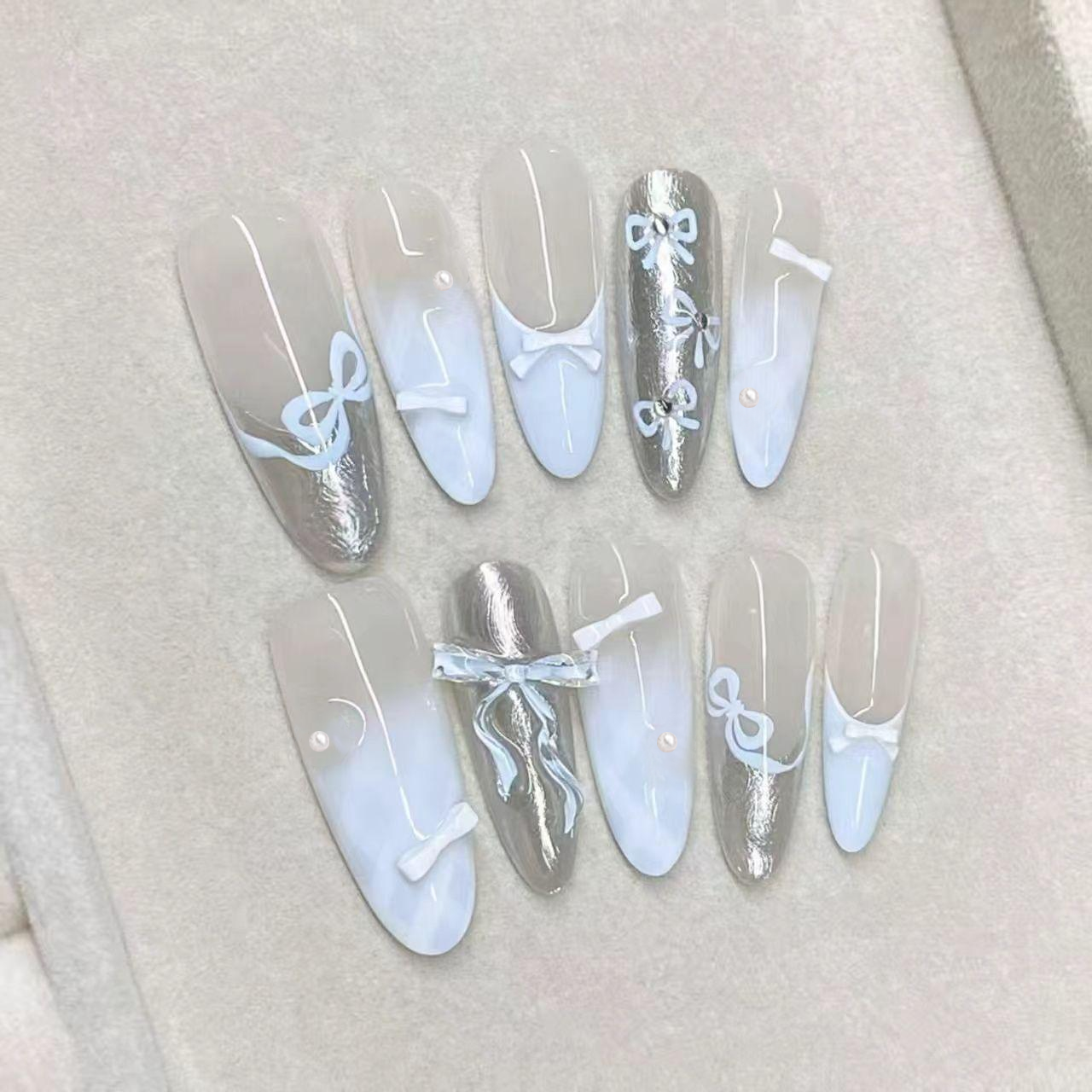 蝴蝶结猫眼星星半手工穿戴甲