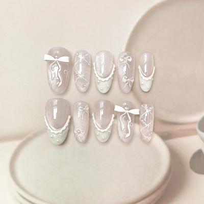 法式猫眼珍珠蝴蝶结穿戴甲