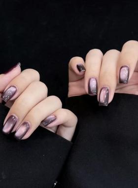 M320暗紫葡萄甜酷暗黑风紫色猫眼美甲高级气质短款简约穿戴甲可拆