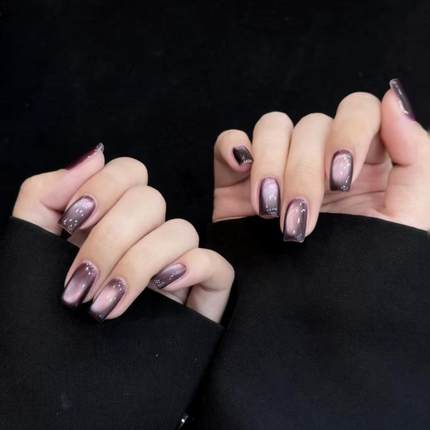 M320暗紫葡萄甜酷暗黑风紫色猫眼美甲高级气质短款简约穿戴甲可拆