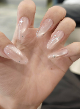 M241极简裸肤半手工穿戴甲猫眼温柔裸色高级星星波点美甲贴片可拆