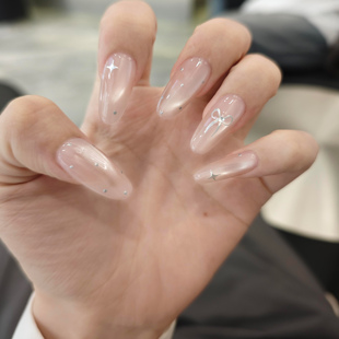 M241极简裸肤半手工穿戴甲猫眼温柔裸色高级星星波点美甲贴片可拆