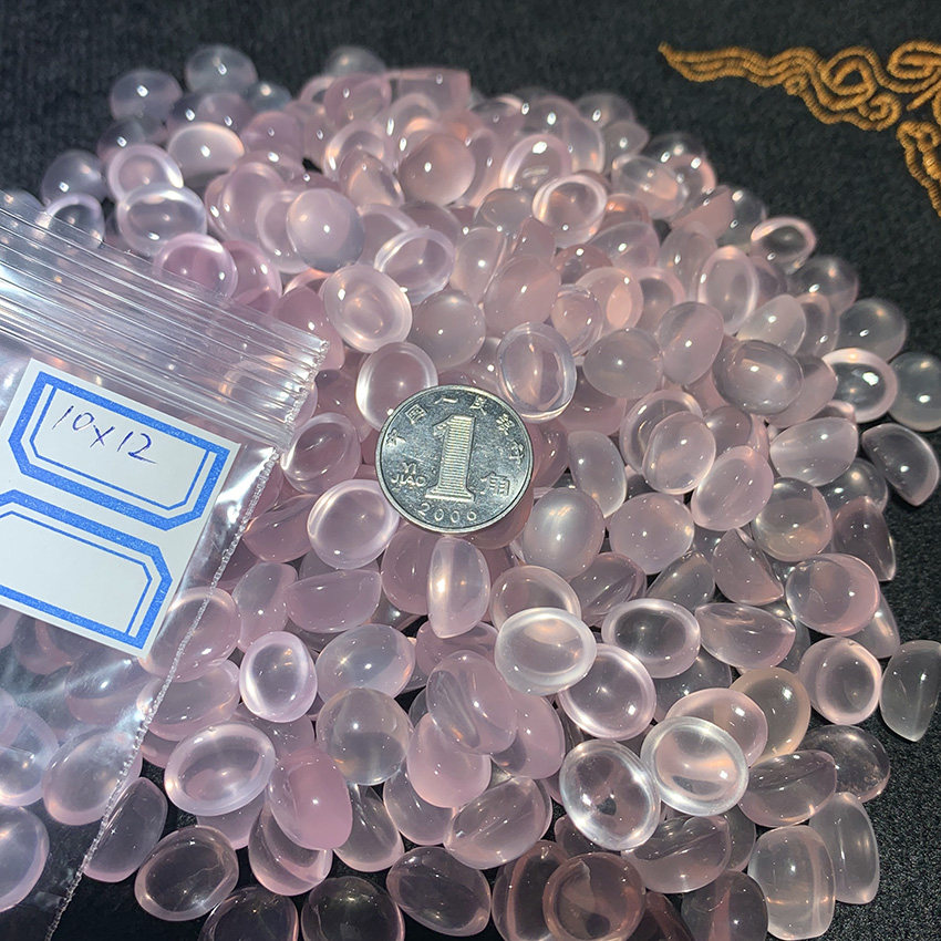 天然星光粉水晶椭圆形芙蓉石裸石戒指/戒面