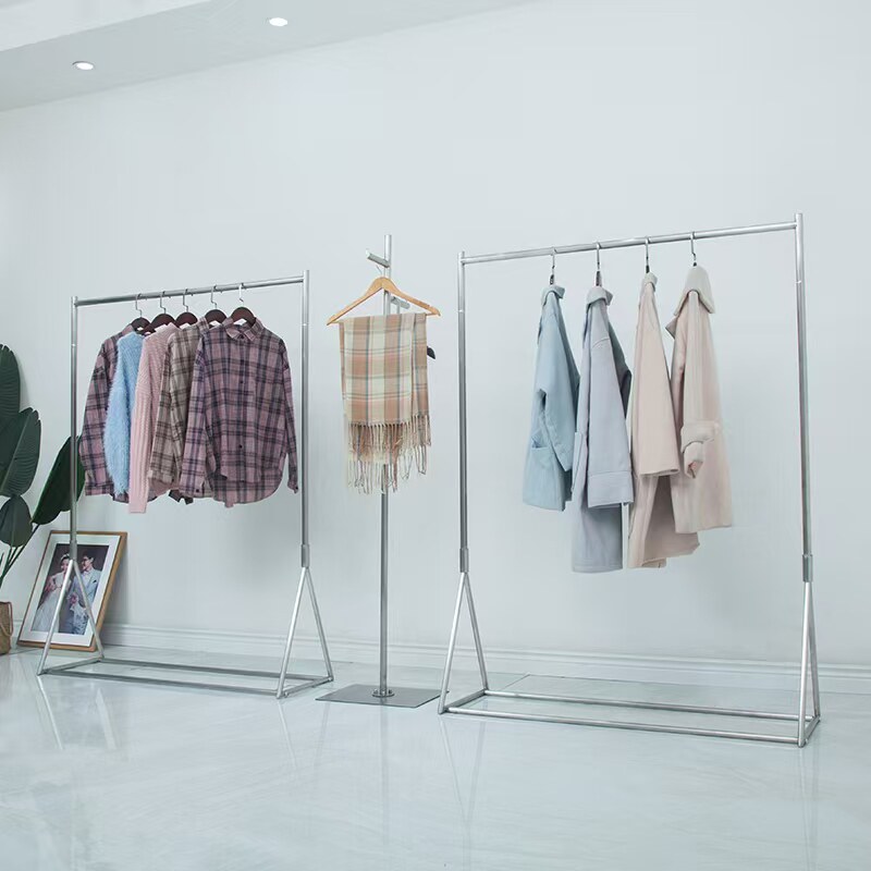 服装店不锈钢展示架简约商用落地挂衣架衣杆女装店陈列衣架中岛架