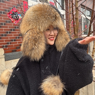 狐狸毛全毛帽子女款霸王帽东北冬季保暖护耳雷锋帽整张狐狸皮制作