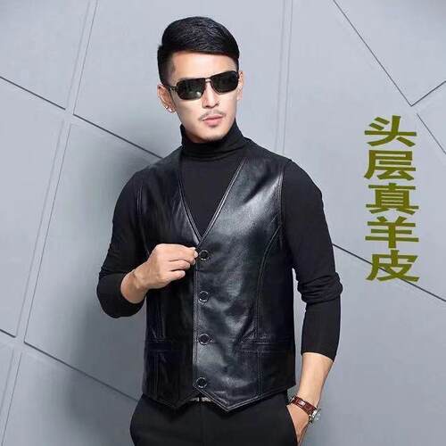 男款皮西服马甲皮马夹